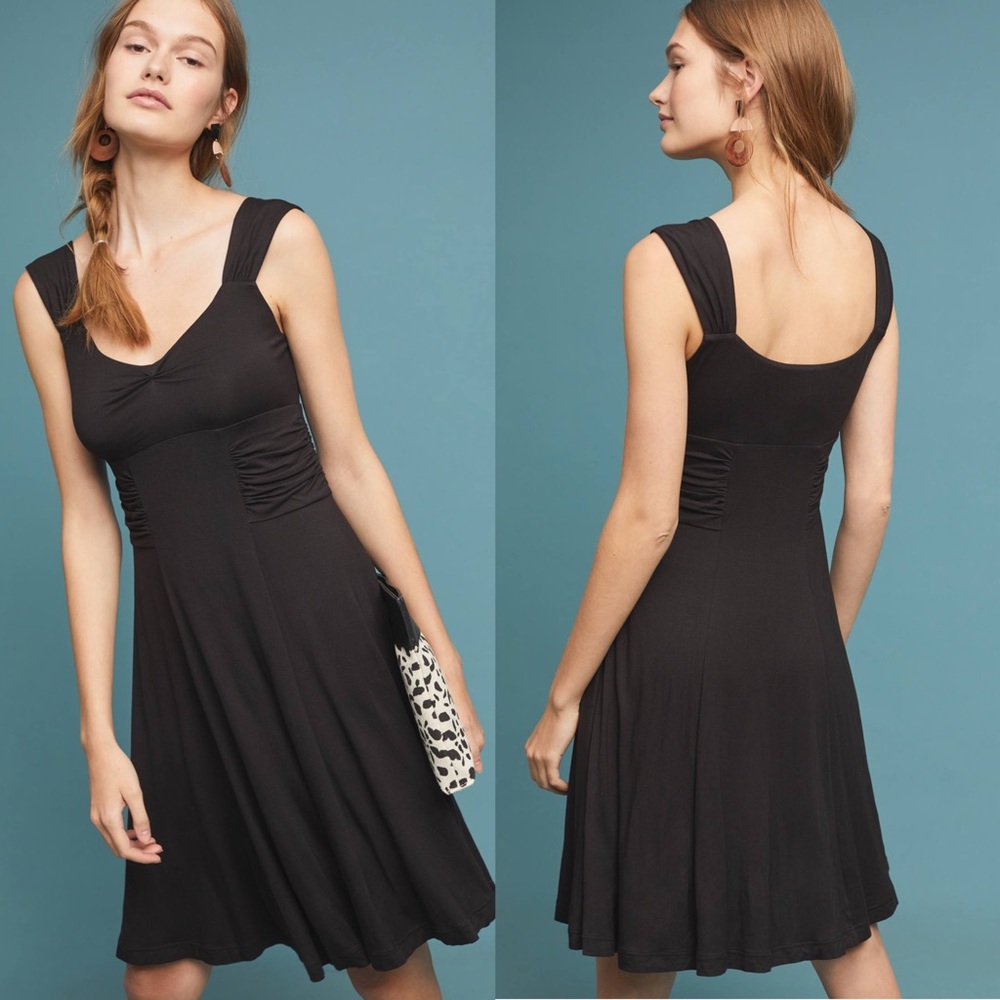 Anthropologie Maeve Coryphee Black Stretchy Knit Jersey Dress Size XS Ruched